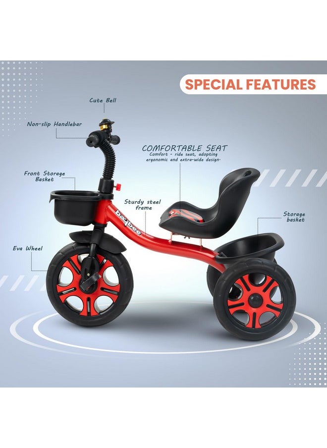 Baybee Baby Tricycle for Kids, Smart Plug & Play Kids Cycle with Eva Wheels, Bell, Storage Baskets & High Backrest | Kids Tricycle Trike | Baby Cycle for Kids 2 to 5 Years Boy Girl (TRIXG Red)