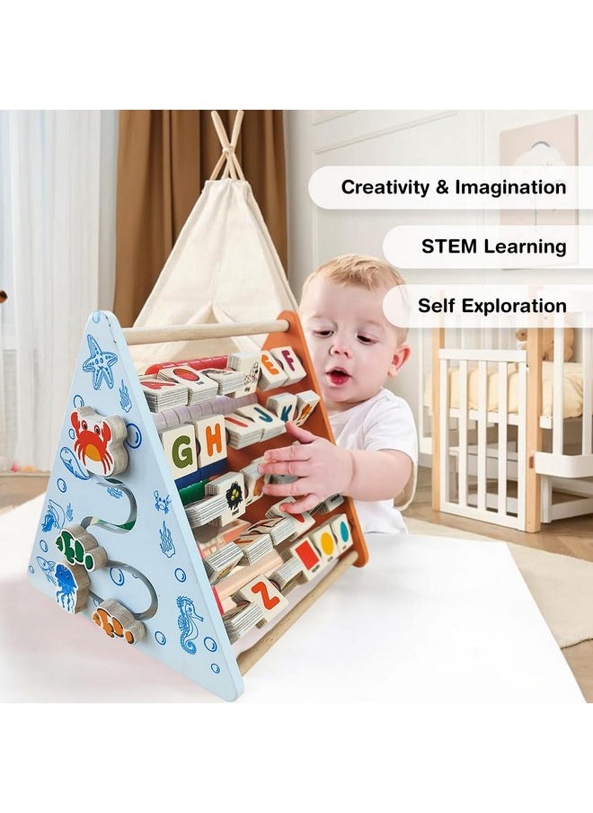 Wembley 5 in 1 Wooden Montessori Learning Educational Activity Toys for 1+ Year Old Baby Boy Girl | Learn Alphabet, Abacus, Writing Drawing, Clock, Motor Skills Kids Gift for Toddlers 2-3 Years