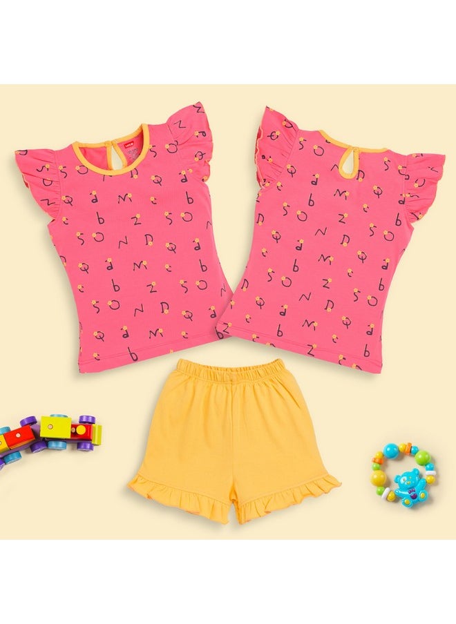 LuvLap Baby Girls Pack Of 3 Half Sleeve Top & Shorts Set 100% Cotton, L (6 to 12 Months)