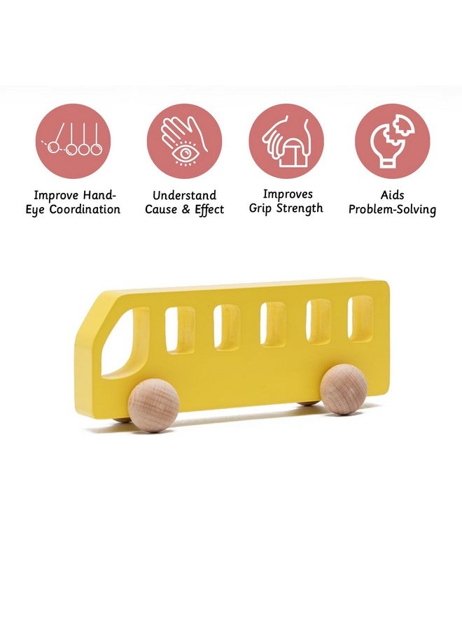 Ariro Wooden Bus Toy for Toddlers and Infants | Push and Pull Wooden Toy with Smooth Wheels | Perfect for 6M-3Y | Builds Hand-Eye Coordination, Problem Solving & Motor Skills
