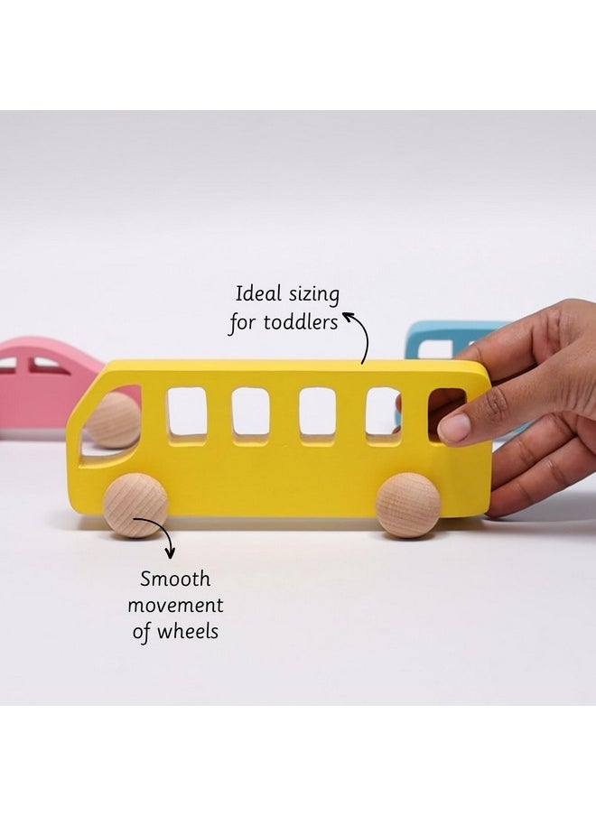 Ariro Wooden Bus Toy for Toddlers and Infants | Push and Pull Wooden Toy with Smooth Wheels | Perfect for 6M-3Y | Builds Hand-Eye Coordination, Problem Solving & Motor Skills