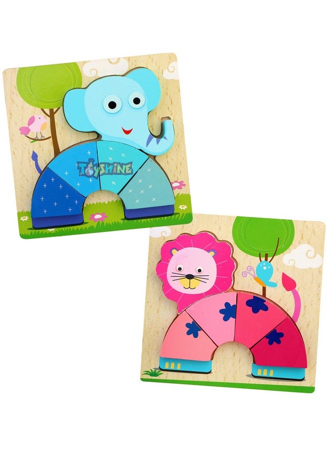 Toyshine 2 in 1 Wooden Pick and Fix Puzzle Toy, Premium Wooden Puzzle with Thick Wooden Slab - Lion and Elephant