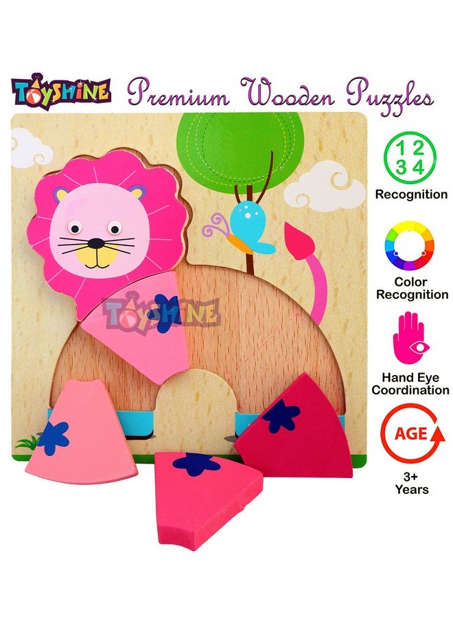 Toyshine 2 in 1 Wooden Pick and Fix Puzzle Toy, Premium Wooden Puzzle with Thick Wooden Slab - Lion and Elephant