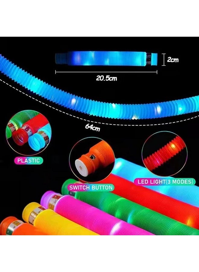 VGRASSP LED Light Push and Pull Pipe Tube Toy for Kids, Toddlers - Stretch and Bend Into Your Own Way - Smooth Sensory Fidget Toy - Multicolor (Color As Per Stock) (Pack of 6)
