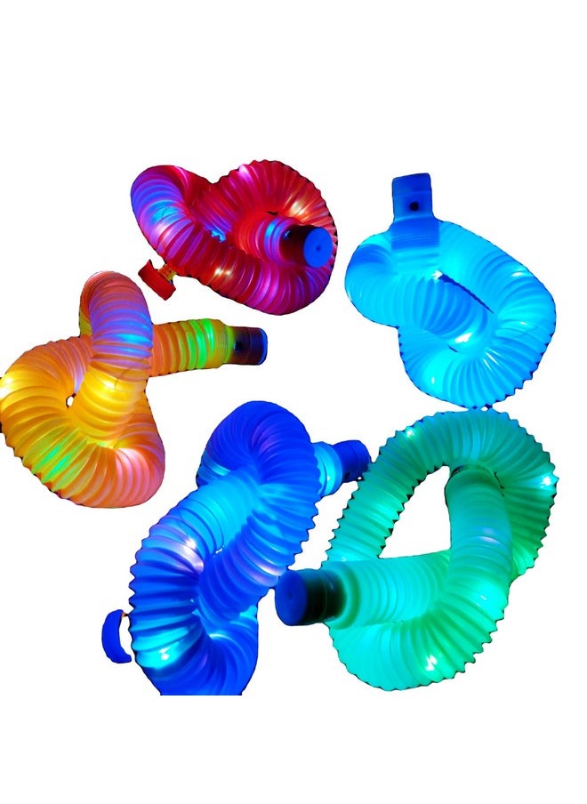 VGRASSP LED Light Push and Pull Pipe Tube Toy for Kids, Toddlers - Stretch and Bend Into Your Own Way - Smooth Sensory Fidget Toy - Multicolor (Color As Per Stock) (Pack of 6)