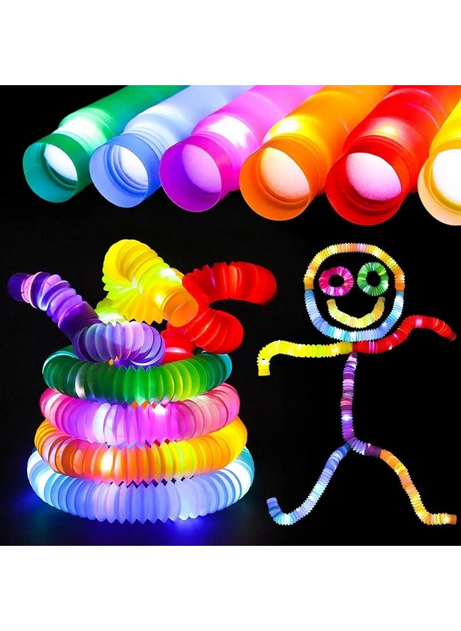 VGRASSP LED Light Push and Pull Pipe Tube Toy for Kids, Toddlers - Stretch and Bend Into Your Own Way - Smooth Sensory Fidget Toy - Multicolor (Color As Per Stock) (Pack of 6)