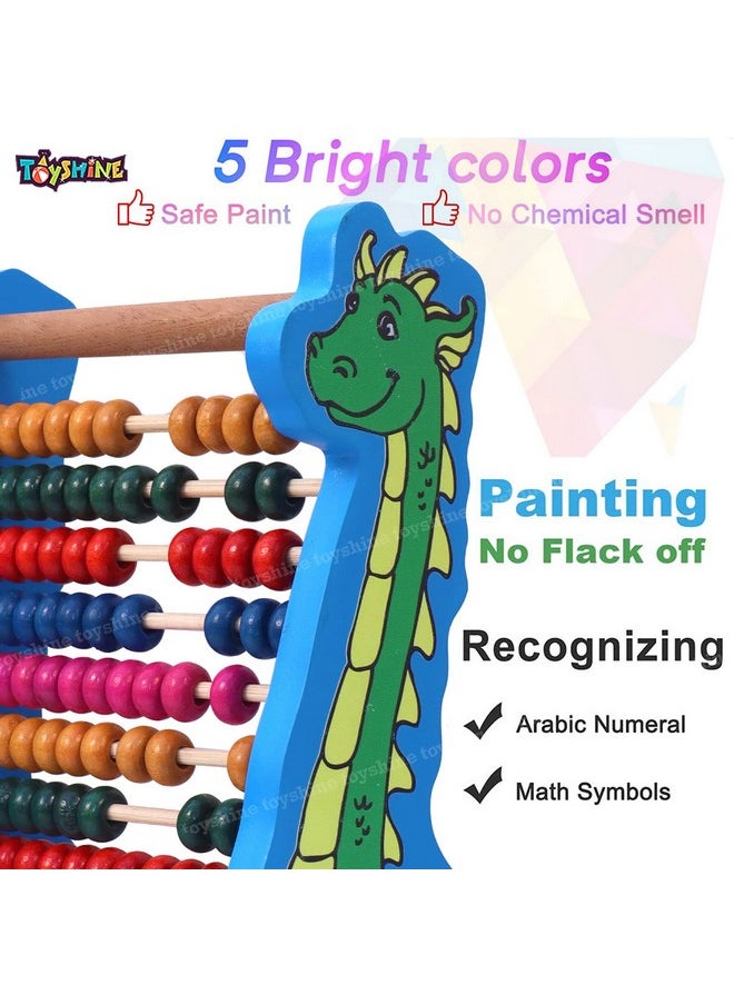 Toyshine Dinosaur Wooden Abacus&Learning Play Center,Preschool Math Learning Toy,10-Row Wooden Frame Abacus With Multi Beads,Counting Sticks,Number Alphabet Cards,Gift For 2-6Y Old ToddlersBoys Girls