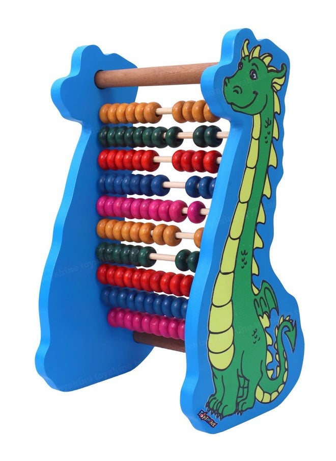 Toyshine Dinosaur Wooden Abacus&Learning Play Center,Preschool Math Learning Toy,10-Row Wooden Frame Abacus With Multi Beads,Counting Sticks,Number Alphabet Cards,Gift For 2-6Y Old ToddlersBoys Girls