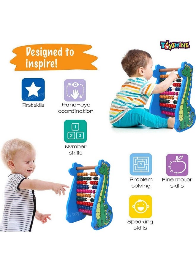 Toyshine Dinosaur Wooden Abacus&Learning Play Center,Preschool Math Learning Toy,10-Row Wooden Frame Abacus With Multi Beads,Counting Sticks,Number Alphabet Cards,Gift For 2-6Y Old ToddlersBoys Girls