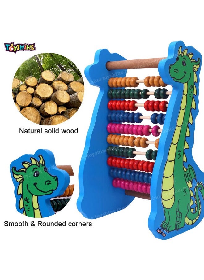 Toyshine Dinosaur Wooden Abacus&Learning Play Center,Preschool Math Learning Toy,10-Row Wooden Frame Abacus With Multi Beads,Counting Sticks,Number Alphabet Cards,Gift For 2-6Y Old ToddlersBoys Girls