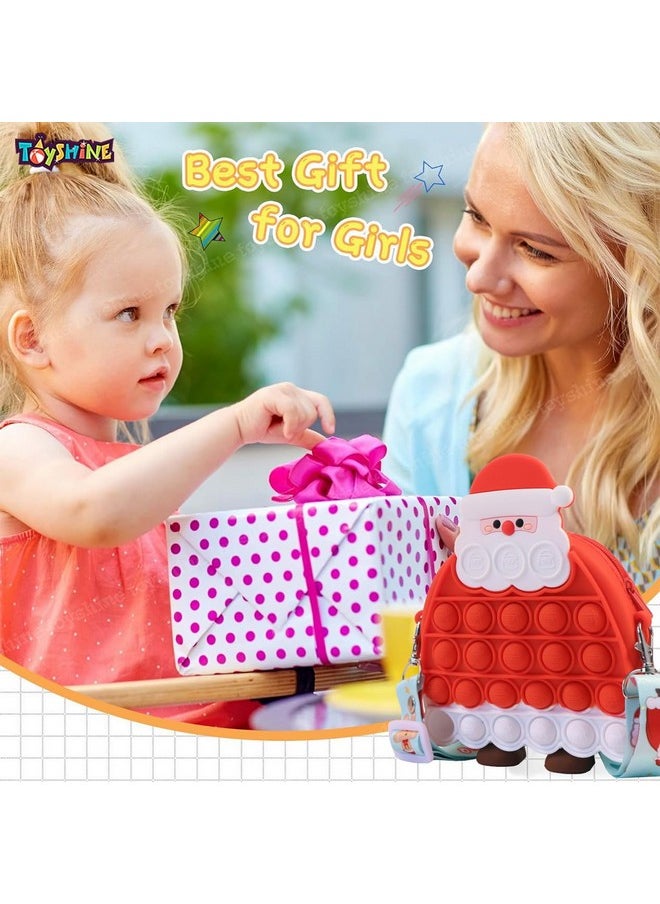 Toyshine Santa Pop Fidget Crossbody Purse Bag for Kids Girls, Push Bubble Fidget Sensory Stress Release Toy with Compact Mirror,Comb and Keychain Included
