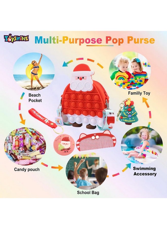 Toyshine Santa Pop Fidget Crossbody Purse Bag for Kids Girls, Push Bubble Fidget Sensory Stress Release Toy with Compact Mirror,Comb and Keychain Included