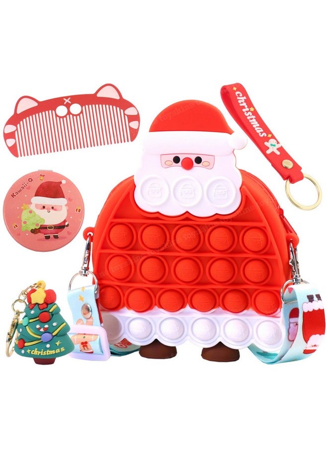 Toyshine Santa Pop Fidget Crossbody Purse Bag for Kids Girls, Push Bubble Fidget Sensory Stress Release Toy with Compact Mirror,Comb and Keychain Included