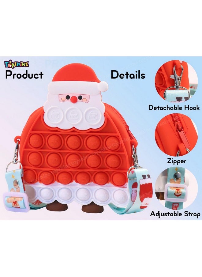 Toyshine Santa Pop Fidget Crossbody Purse Bag for Kids Girls, Push Bubble Fidget Sensory Stress Release Toy with Compact Mirror,Comb and Keychain Included