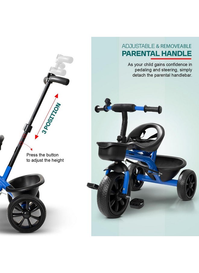 Baybee Baby Tricycle for Kids, Smart Plug & Play Kids Cycle with Eva Wheels, Bell, Storage Baskets & High Backrest | Kids Tricycle Trike | Baby Cycle for Kids 2 to 5 Years Boy Girl (Pro Blue)