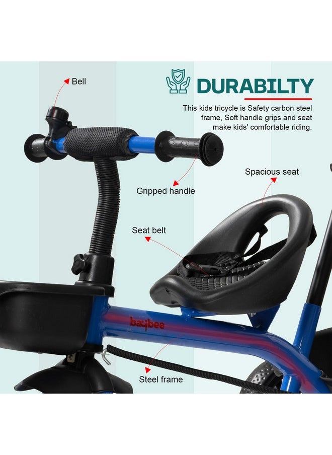 Baybee Baby Tricycle for Kids, Smart Plug & Play Kids Cycle with Eva Wheels, Bell, Storage Baskets & High Backrest | Kids Tricycle Trike | Baby Cycle for Kids 2 to 5 Years Boy Girl (Pro Blue)