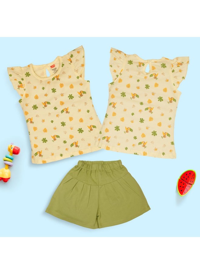 LuvLap Baby Girls Pack Of 3 Half Sleeve Top & Shorts Set 100% Cotton, M (3 to 6 Months)