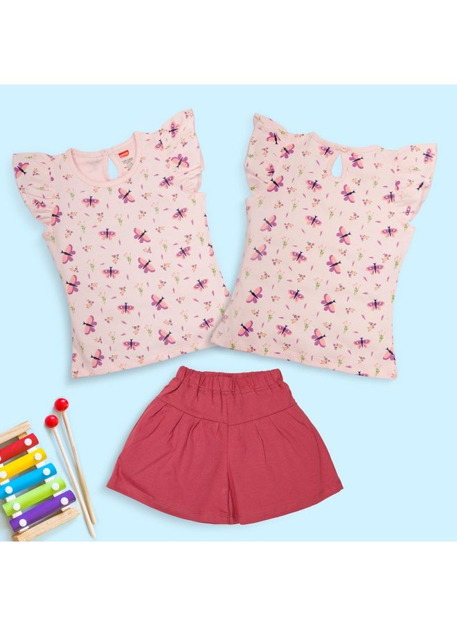 LuvLap Baby Girls Pack Of 3 Half Sleeve Top & Shorts Set 100% Cotton, M (3 to 6 Months)