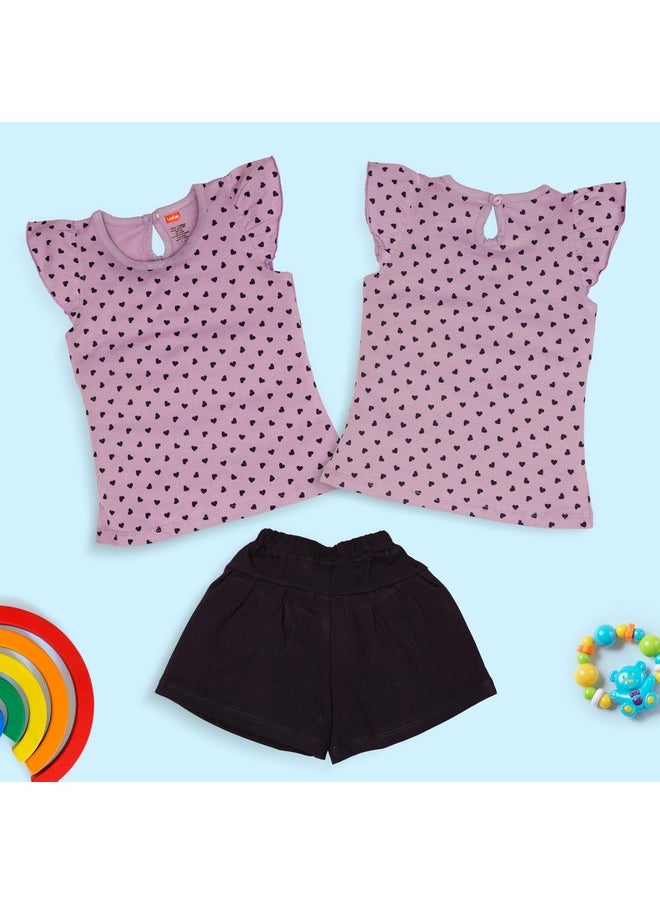 LuvLap Baby Girls Pack Of 3 Half Sleeve Top & Shorts Set 100% Cotton, M (3 to 6 Months)