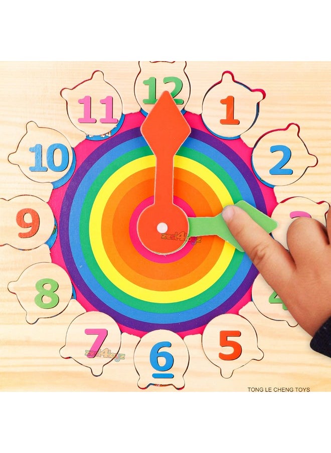 zest 4 toyz Wooden Clock Toy for Kids Learning Jigsaw Puzzle Educational Toy for Kids Learning Clock Through Fun & Play Age 3 Years and Up