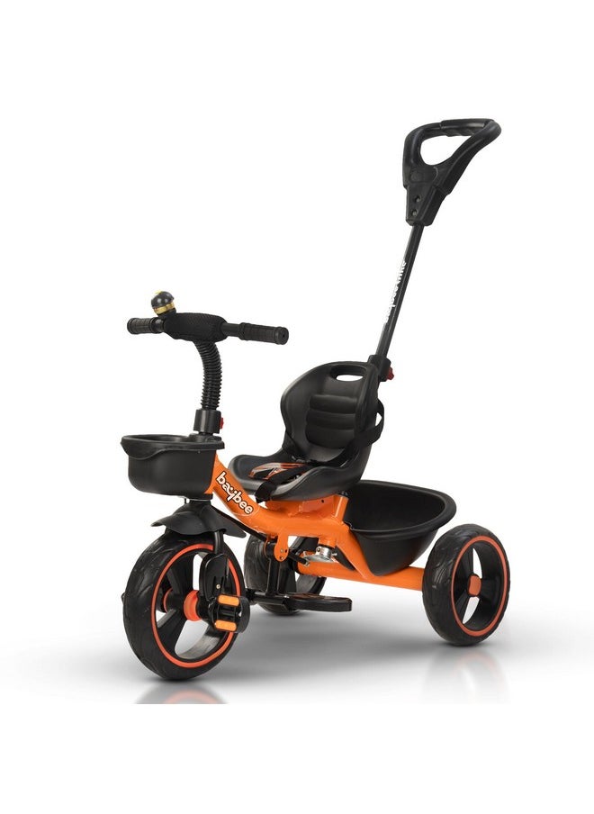 Baybee Baby Tricycle for Kids, Smart Plug & Play Kids Cycle with Eva Wheels, Bell, Storage Baskets & High Backrest | Kids Tricycle Trike | Baby Cycle for Kids 2 to 5 Years Boy Girl (Trixg Pro Orange)