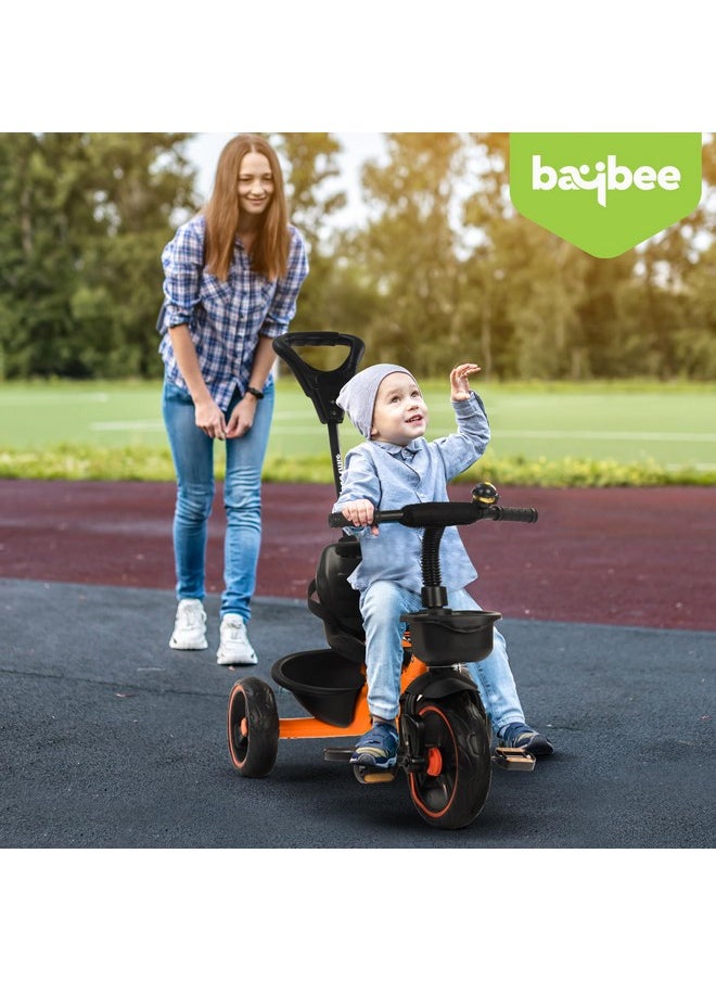 Baybee Baby Tricycle for Kids, Smart Plug & Play Kids Cycle with Eva Wheels, Bell, Storage Baskets & High Backrest | Kids Tricycle Trike | Baby Cycle for Kids 2 to 5 Years Boy Girl (Trixg Pro Orange)
