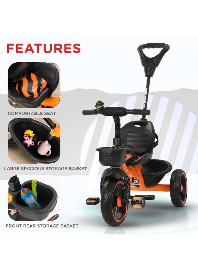 Baybee Baby Tricycle for Kids, Smart Plug & Play Kids Cycle with Eva Wheels, Bell, Storage Baskets & High Backrest | Kids Tricycle Trike | Baby Cycle for Kids 2 to 5 Years Boy Girl (Trixg Pro Orange)