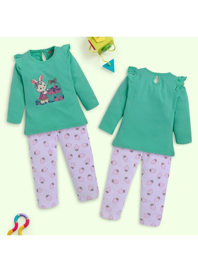 Luvlap Baby Girls Pack Of 3 Full Sleeve Top & Pyjama Set 100% Cotton, M (3 to 6 Months)