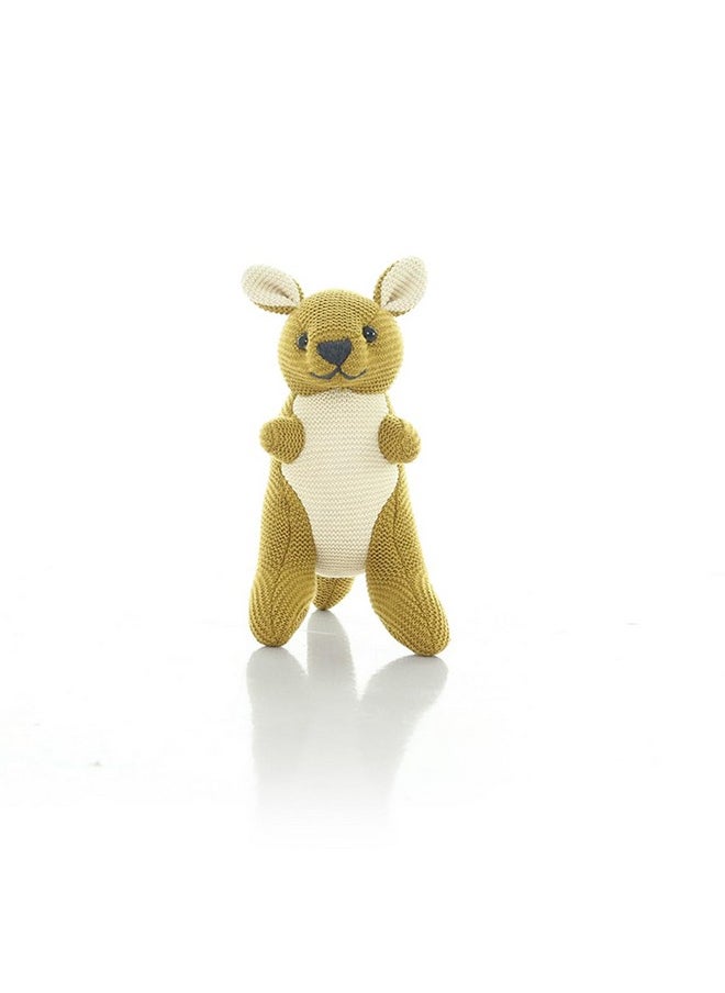 Pluchi Doodle Kangaroo Rattle Cotton Knitted Stuffed Soft Toy (Honey Gold)