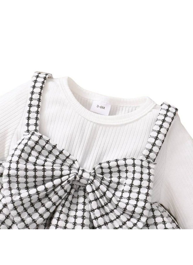 Hopscotch Girls Check Print Top Pant Set with Headband In White Color for Ages 9-12 Months