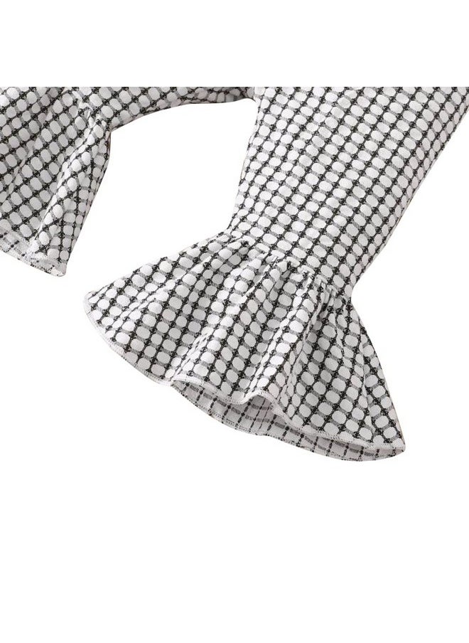Hopscotch Girls Check Print Top Pant Set with Headband In White Color for Ages 9-12 Months