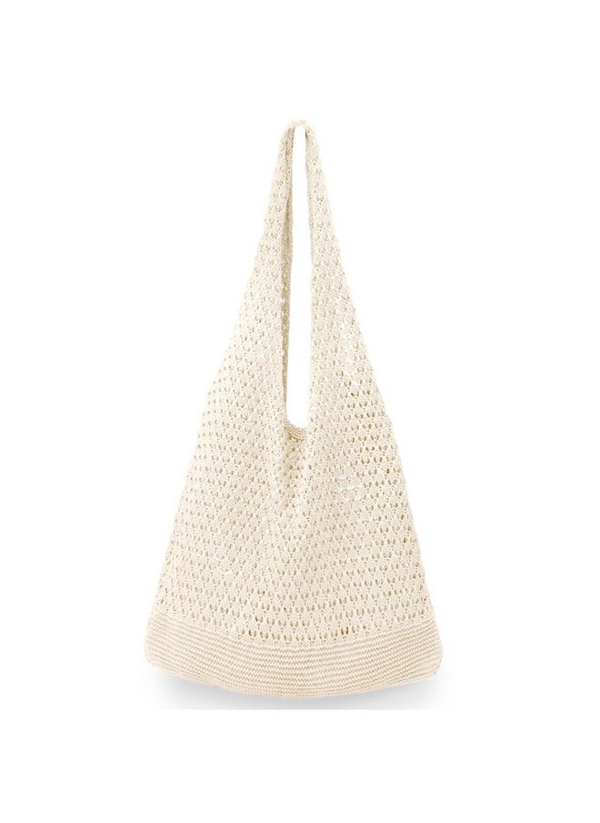 hatisan Crochet Bags for Women Summer Beach Tote Bag Aesthetic Tote Bag Hippie Bag Knit Bag (Beige)