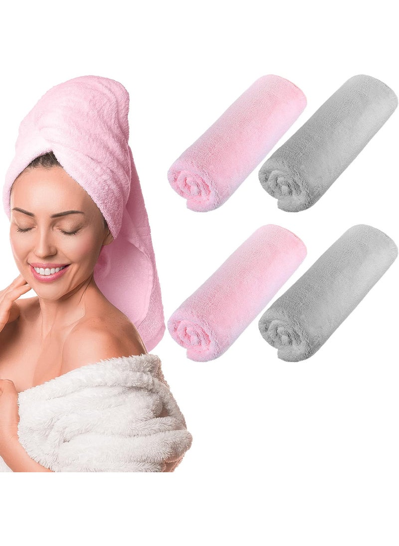 4 Pcs 20 x 40 Large Microfiber Hair Towel for Long Hair Quick Dry Towel Absorbent Turbans Anti Frizz Drying Turbans Wrap for Curly Long Short Women Pink and Gray