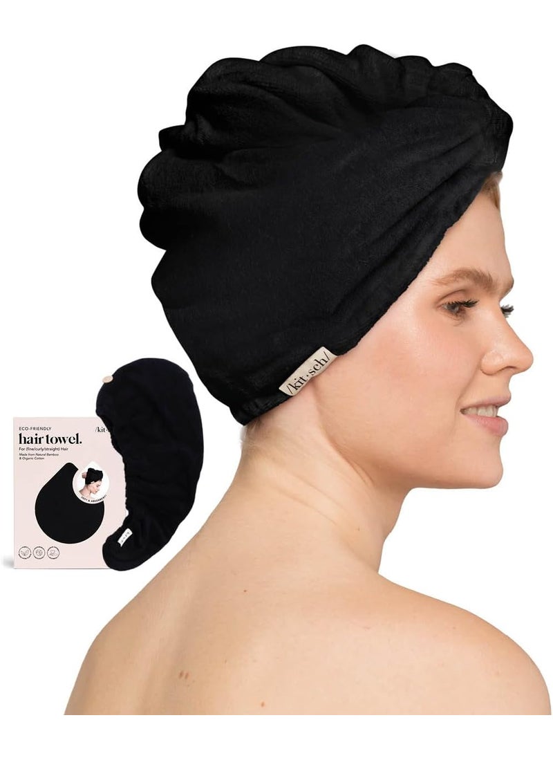 Kitsch Microfiber Hair Towel Wrap for Women  Microfiber Towel Super Absorbent Quick Dry AntiFrizz  for Long and Short Hairs Turbans for Women Hair Wrap  Black
