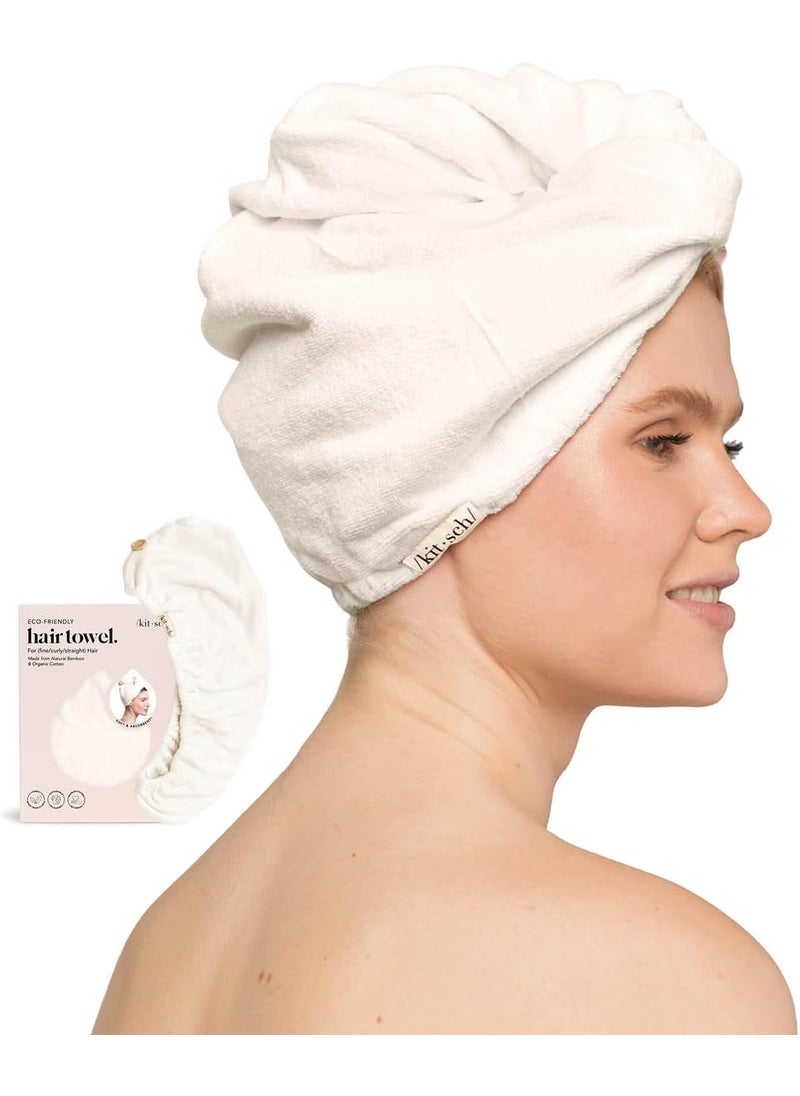 Kitsch Microfiber Hair Towel Wrap for Women  Microfiber Towel Super Absorbent Quick Dry AntiFrizz  for Long and Short Hairs Turbans for Women Hair Wrap  White Ivory