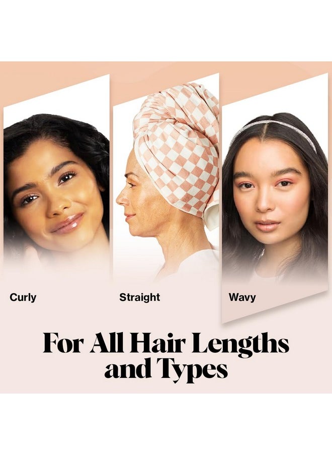 Kitsch XL Microfiber Hair Towel Wrap - Soft Hair Towels for Women | Quick Drying Microfiber Hair Towel for Curly Hair | Large Hair Wrap Towels | Hair Turbans for Wet Hair (Terracotta Checker)