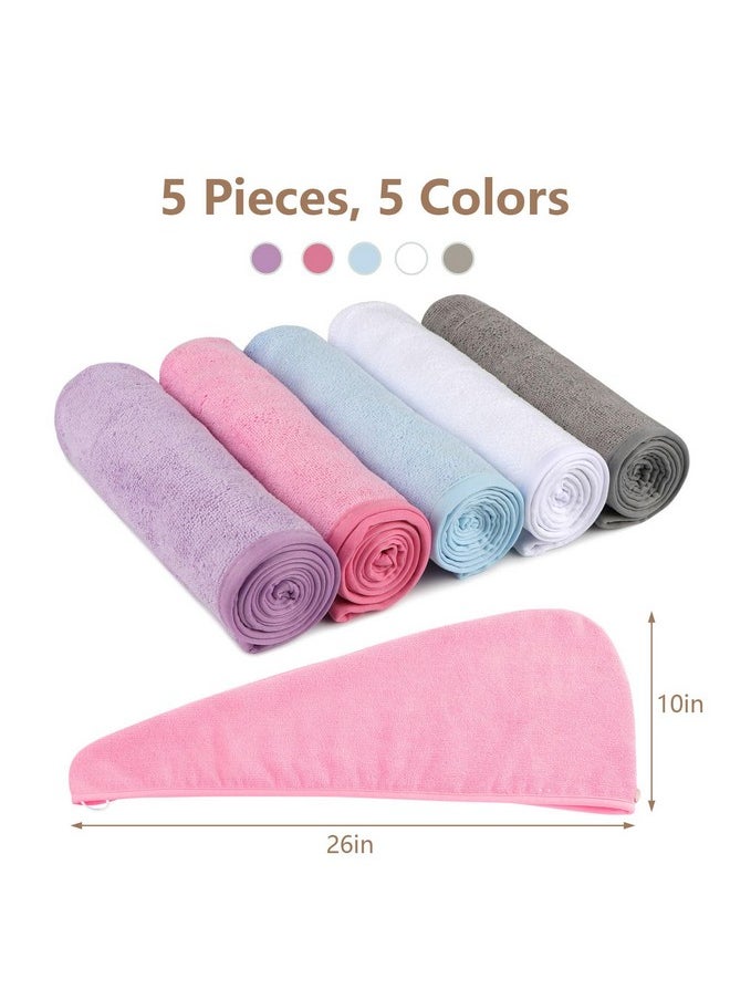 AIDEA Microfiber Hair Towel Wrap, 5 Pack Hair Turbans, Super Absorbent Quick Dry Hair Towel Wrap for All Hair Types Anti Frizz, Hair Accessories for Women, 26