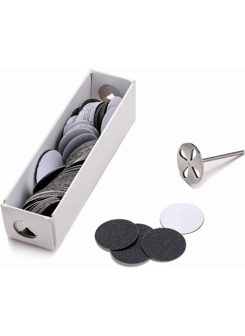100pcs Sandpaper Disc and 1pcs Metal Bit 332 Shank Replaceable Pedicure Sanding Disc Bit for Dead Skin Callus Removal Electric Foot File Tools 240Fine