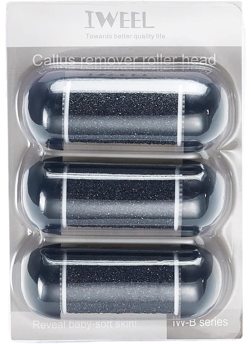 3 Coarse Replacement Roller Head for Model IW9043 IW9046 Electric Callus Remover Foot File Pedicure Tools for Feet Callus Shaver Pedicure kit for Cracked Heels and Dead Skin Black