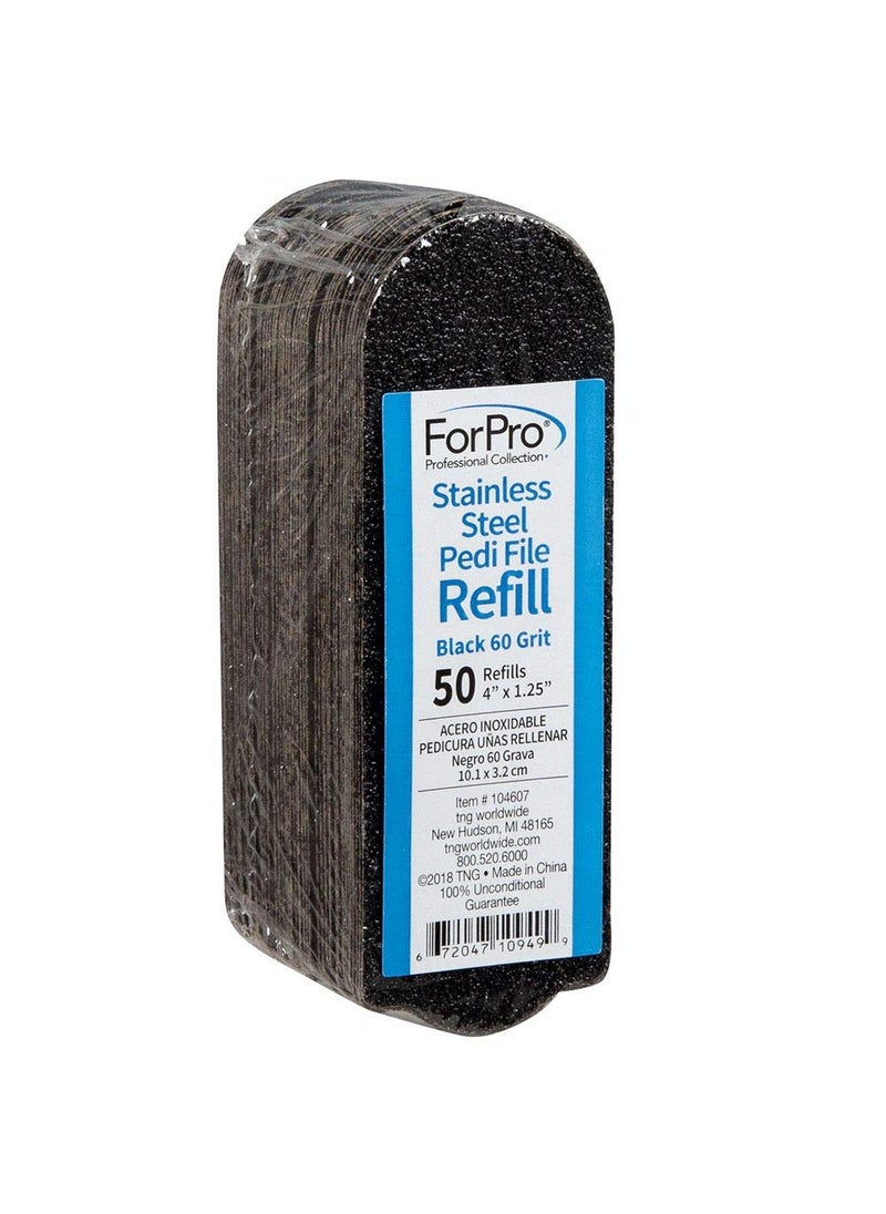 ForPro Professional Collection Stainless Steel Pedi File Refill EZStrip Peel Pedicure Refill Pads 125 W x 4 L 50Count Black 60 Grit