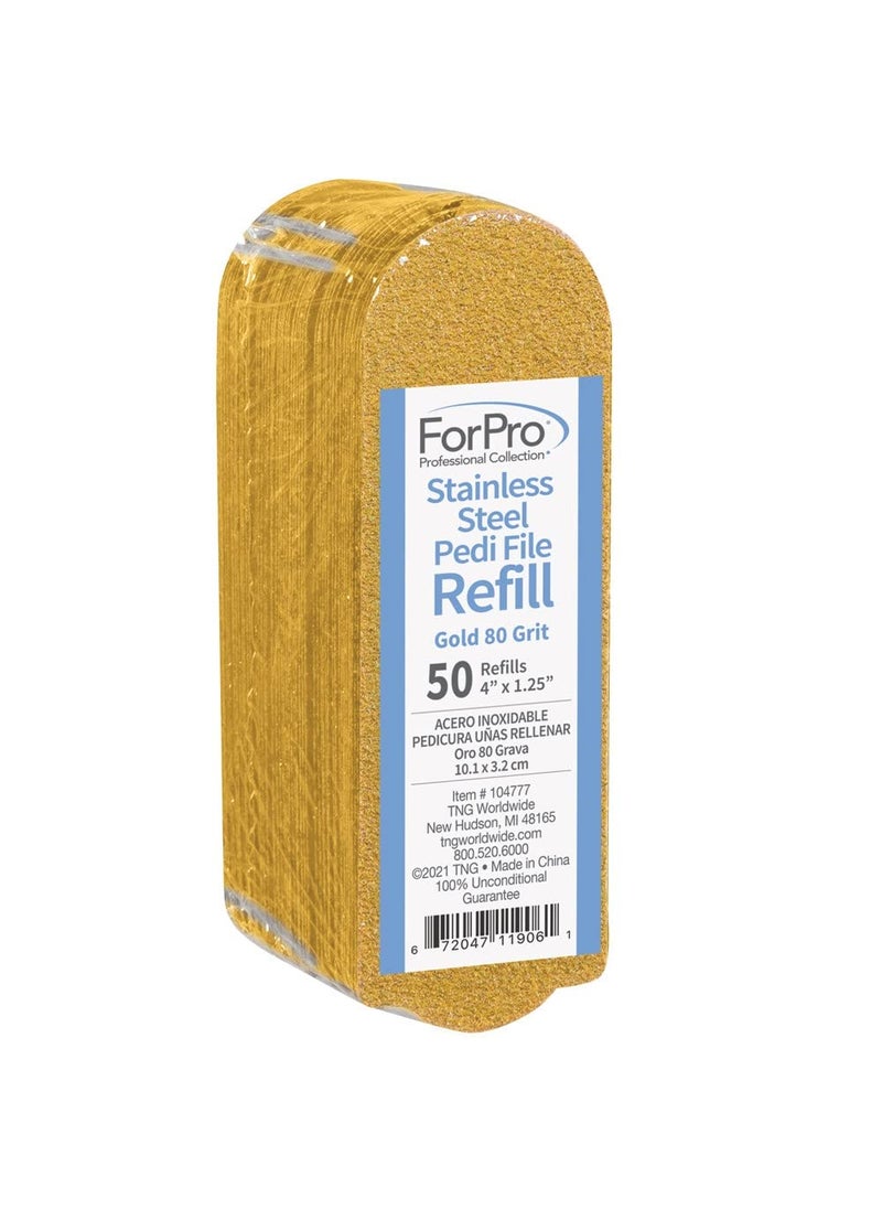 ForPro Professional Collection Stainless Steel Pedi File Refill 80 Grit Gold EZStrip Peel Pedicure Refill Pads 125 W x 4 L 50Count