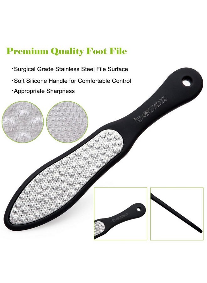 BEZOX Foot File (1 PCS), Double Sided Foot Scraper Callus Remover, Foot Rasp for Cracked Heel and Foot Corn Removal, Stainless Steel Pedicure File W/Cloth Storage Bag
