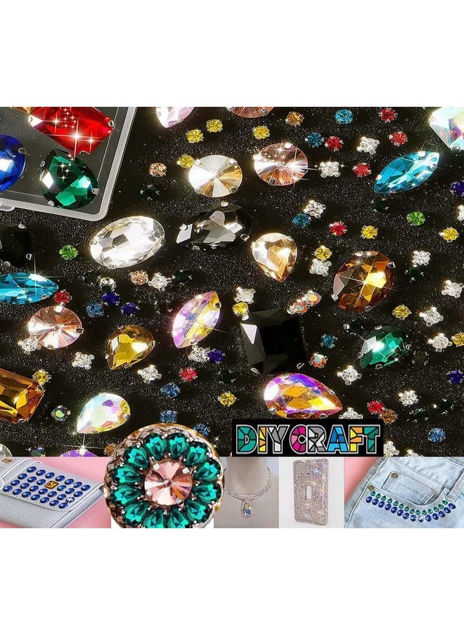 DIY Crafts 30 Pcs, Mixed Sizes, Sew on Rhinestone Glass Crystals Acrylic Gems with Hole Silver Prong Setting Flatback Claw Mix Shape Mix Size for DIY Crafts Dress Clothes (30 Pcs, Mixed Sizes)