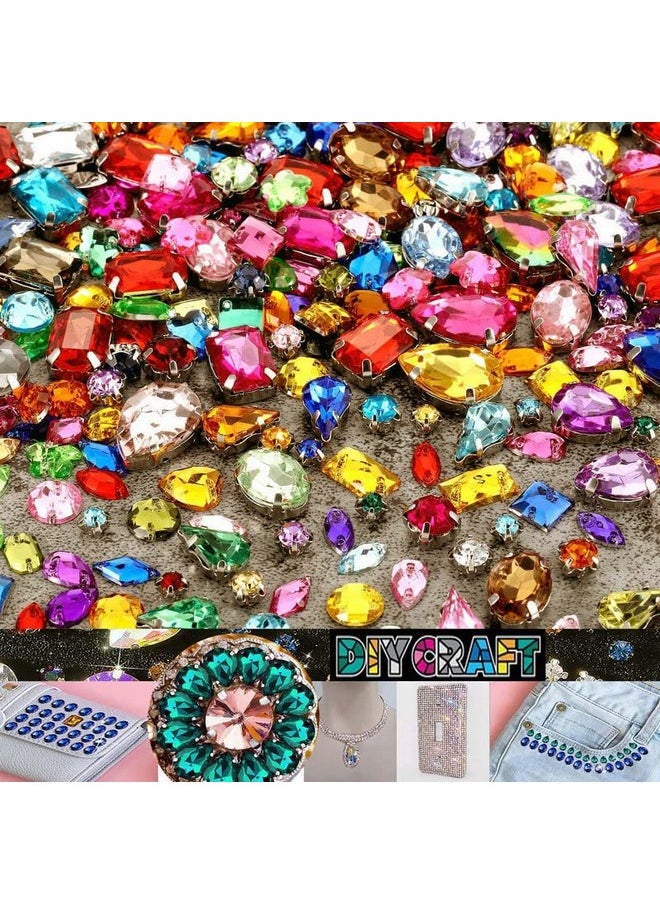 DIY Crafts 30 Pcs, Mixed Sizes, Sew on Rhinestone Glass Crystals Acrylic Gems with Hole Silver Prong Setting Flatback Claw Mix Shape Mix Size for DIY Crafts Dress Clothes (30 Pcs, Mixed Sizes)