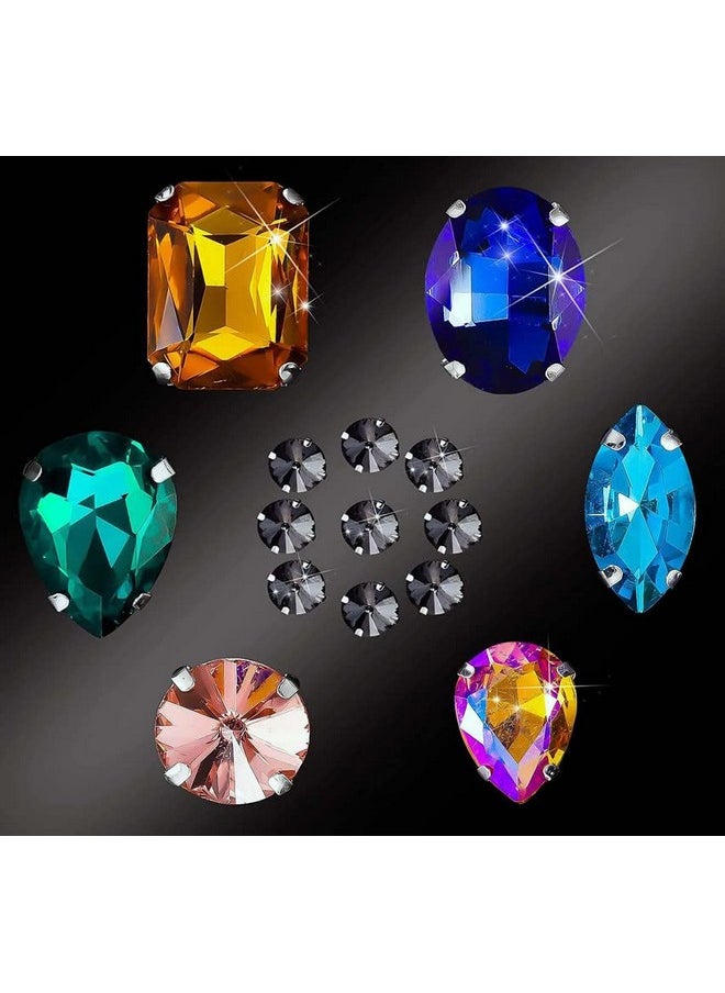 DIY Crafts 25 Pcs, Mixed Sizes, Sew on Rhinestone Glass Crystals Acrylic Gems with Hole Silver Prong Setting Flatback Claw Mix Shape Mix Size for DIY Crafts Dress Clothes (25 Pcs, Mixed Sizes)