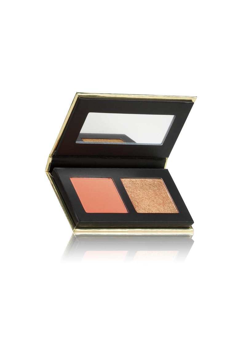 Kevyn Aucoin The Art of Blush  Glow PEACH Sculpt  define makeup compact DUO palette with warm coraltoned matte blush Dahlia plus a glow of the highlighter Golden Haze Universally flattering