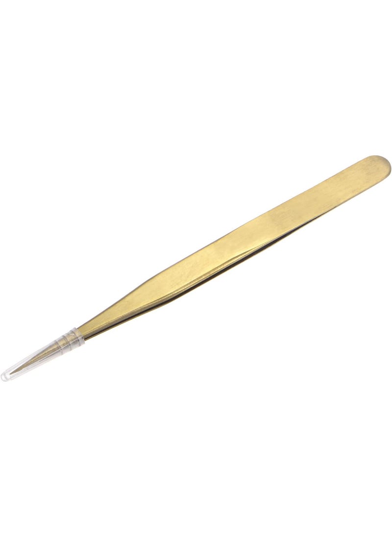 uxcell Nonmagnetic Straight Tip Tweezer Antistatic Stainless Steel Precision Tweezer for Eyelash Extensions Volume Gold Tone