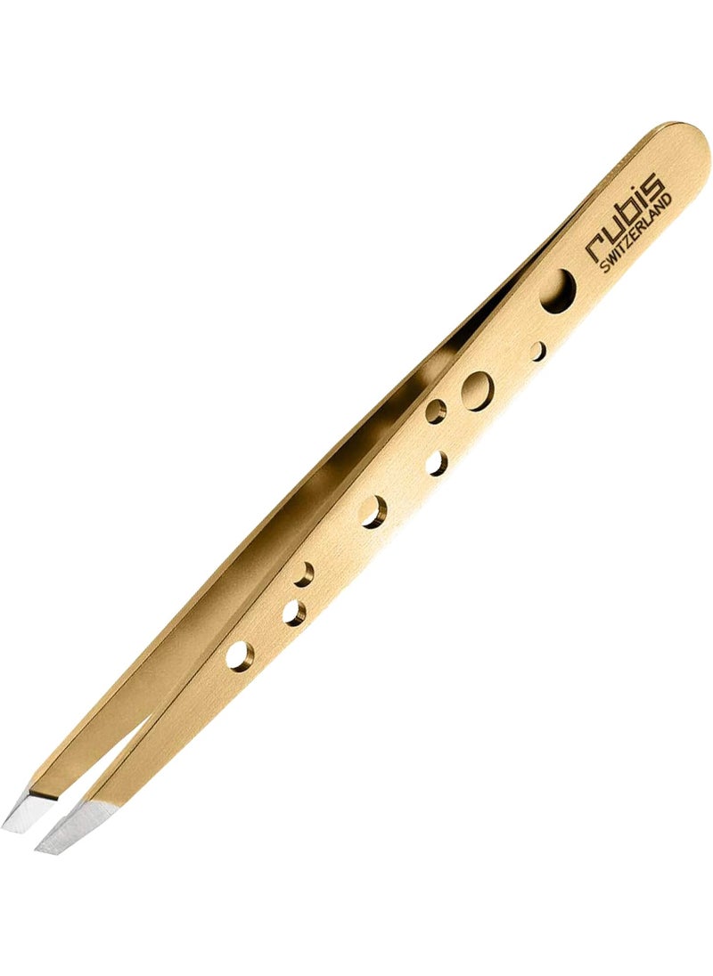 Rubis Hole Pattern Classic Stainless Steel Slanted Tweezers For Precise Eyebrows and Hair Removal 1K111REDGOLD Red Gold The Elegance CollectionRubis Switzerland Swiss Made World Renowned Precision