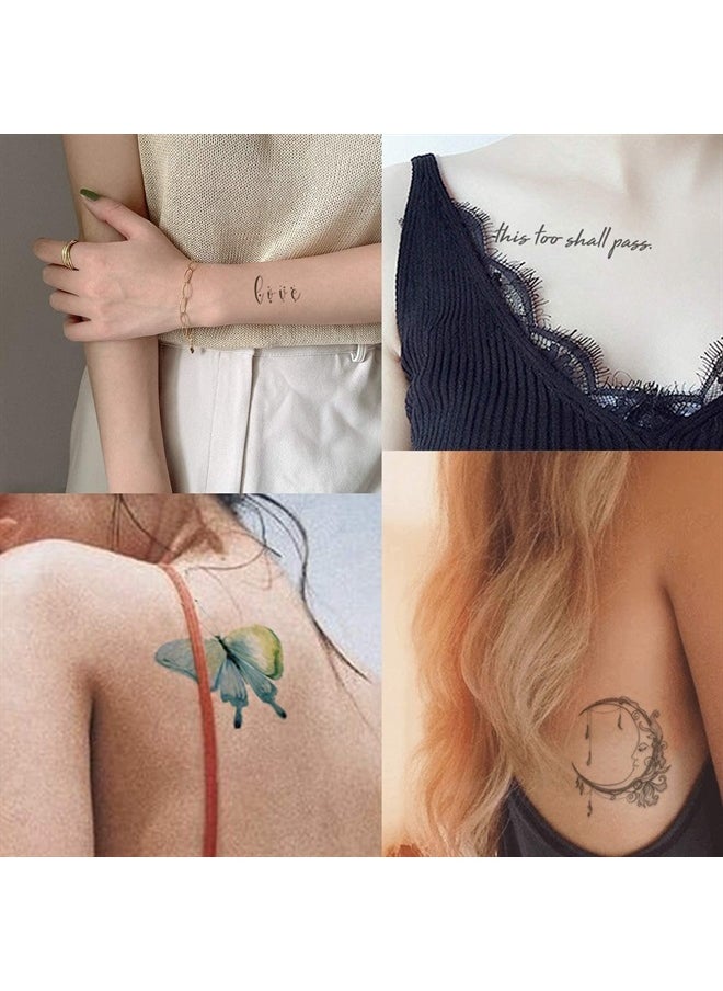 Everjoy Realistic Temporary Tattoos 100+ Designs, 16 Sheets, Inspirational Quotes, Live Laugh Love, Faith, Hope, Breathe, Boho, Butterfly, Heart, Cross, Infinity Tattoos