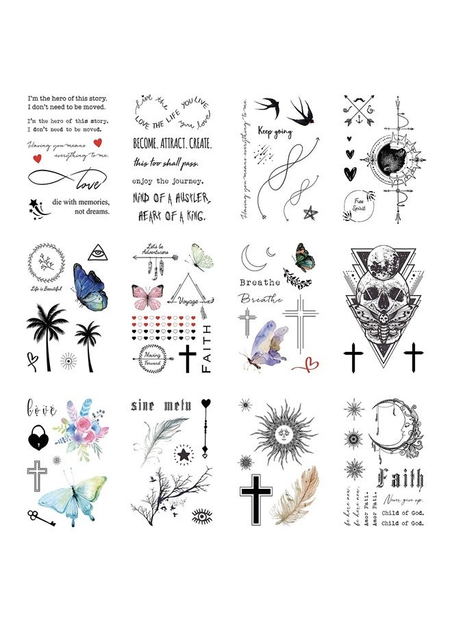 Everjoy Realistic Temporary Tattoos 100+ Designs, 16 Sheets, Inspirational Quotes, Live Laugh Love, Faith, Hope, Breathe, Boho, Butterfly, Heart, Cross, Infinity Tattoos